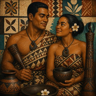 portrait of two people together — Fijian Art Style