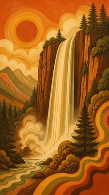 towering waterfall cascading down a cliff