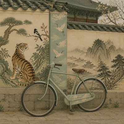 bicyle resting against a wall — Seoul Art Style