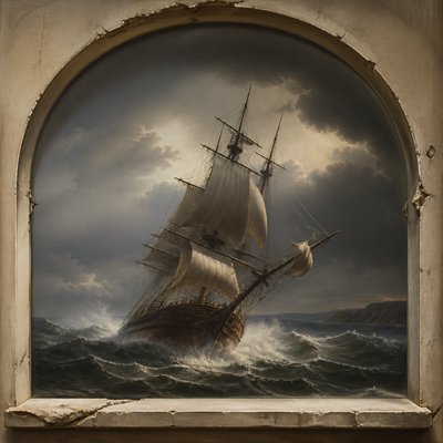 sailing ship on a stormy sea