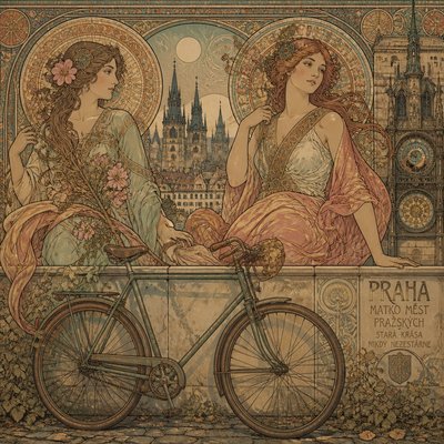bicyle resting against a wall — Czech Art Style