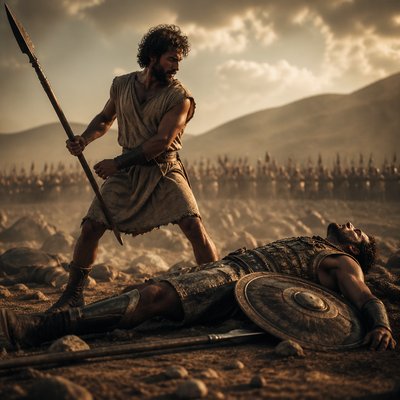 “And there was again a battle in Gob with the Philistines, where Elhanan the son of Jaareoregim, a Bethlehemite, slew the brother of Goliath the Gittite, the staff of whose spear was like a weaver's beam.” (2 Samuel 21:19, KJV)
