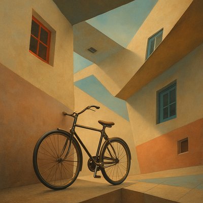 bicyle resting against a wall