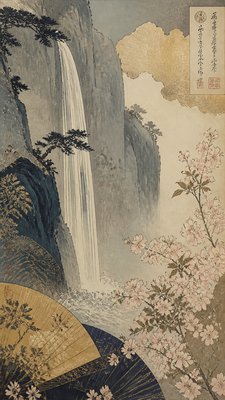 towering waterfall cascading down a cliff