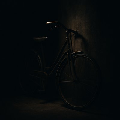 bicyle resting against a wall