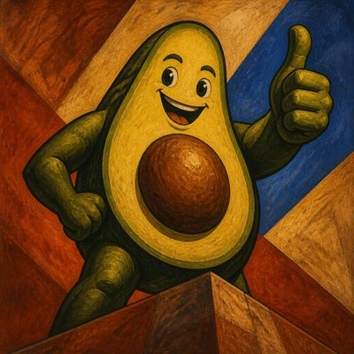 a happy avocado character giving a thumbs up, bold readable design on a plain background, no text
