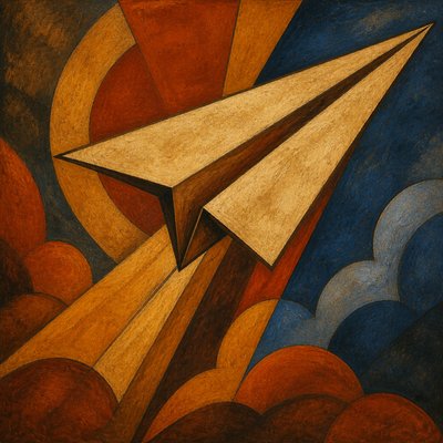 a paper plane, clean minimal composition on a plain background, no text