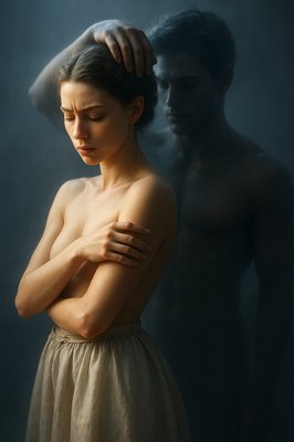 a painting of a man and a woman standing next to each other