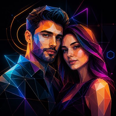 portrait of two people together — Digital Geometric Art