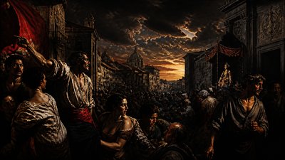 bustling city street panorama at dusk