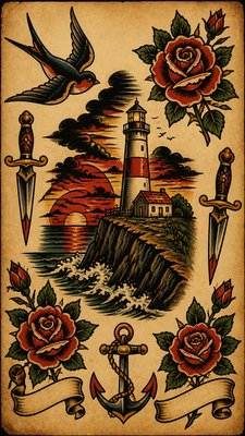 a lone lighthouse on a cliff at dusk under a dramatic sky, no text or lettering