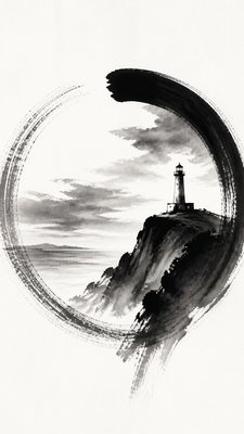 a lone lighthouse on a cliff at dusk under a dramatic sky, no text or lettering