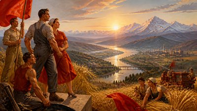 a vast valley with a river winding toward distant mountains at sunrise, no people, no text
