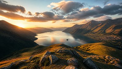 sweeping panoramic landscape with a dramatic sky