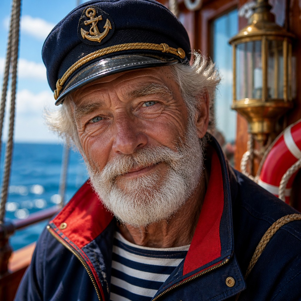 close-up portrait of an elderly person with expressive weathered features — Nautical Aesthetic