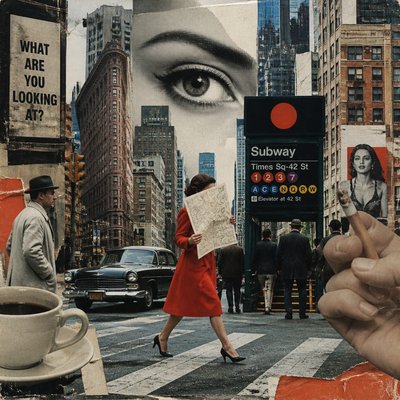 urban street with city activity — Photomontage Art Style