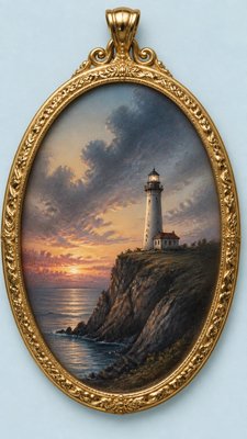 a lone lighthouse on a cliff at dusk under a dramatic sky, no text or lettering