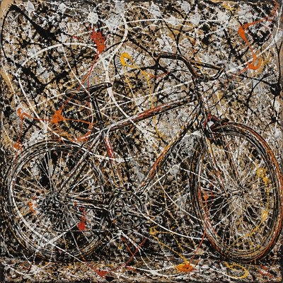 bicyle resting against a wall — Action Painting Art Style