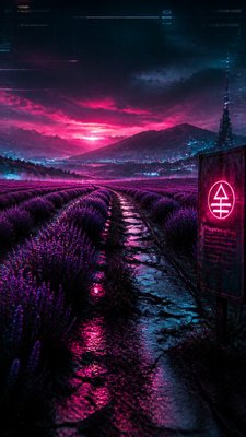a field of lavender stretching to distant hills at dusk, no people