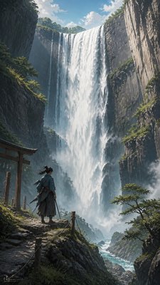towering waterfall cascading down a cliff