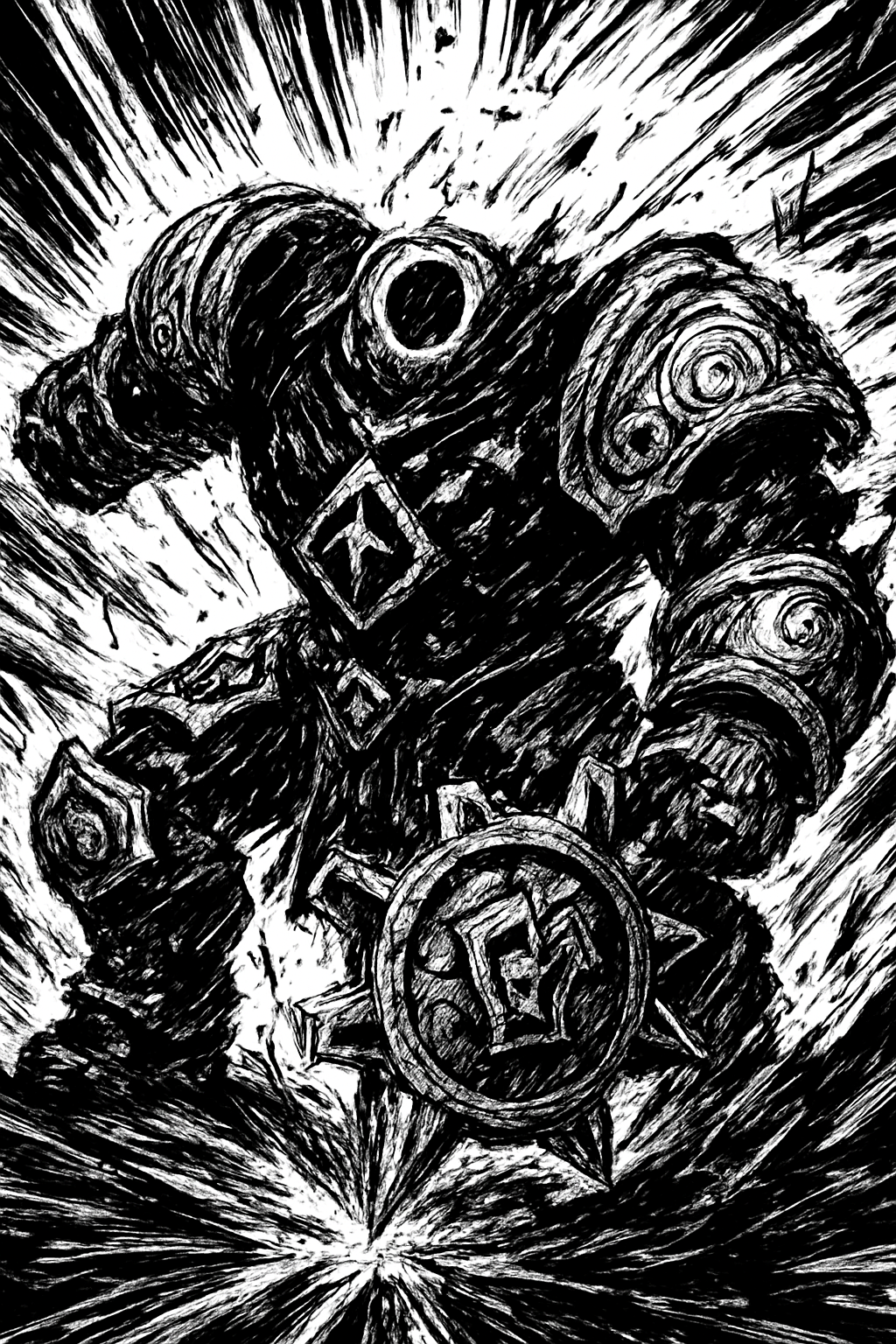 a black and white drawing of a robot