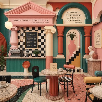 cozy cafe interior with warm lighting