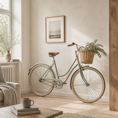 bicyle resting against a wall