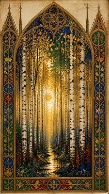 a serene birch forest in soft morning light, no people, no text