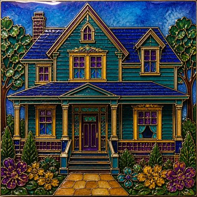 house with front view — Enamel Art Style