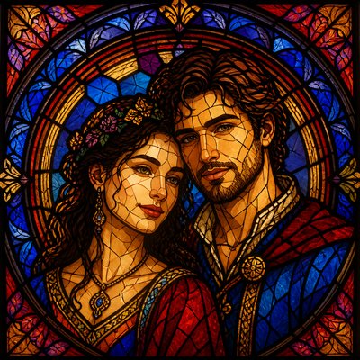 portrait of two people together — Stained Glass Art Style