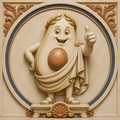 a happy avocado character giving a thumbs up, bold readable design on a plain background, no text