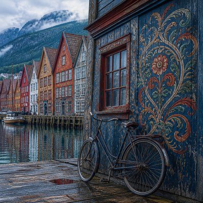 bicyle resting against a wall — Bergen Art Style