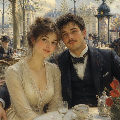 portrait of two people together — French Art Style