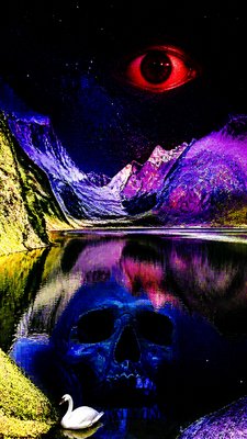 a tranquil mountain lake beneath a starry night sky, no people, no text