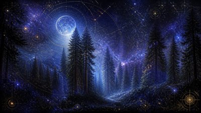 a panoramic redwood forest with light rays through mist, no people