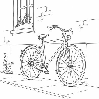 bicyle resting against a wall — Line Art Style