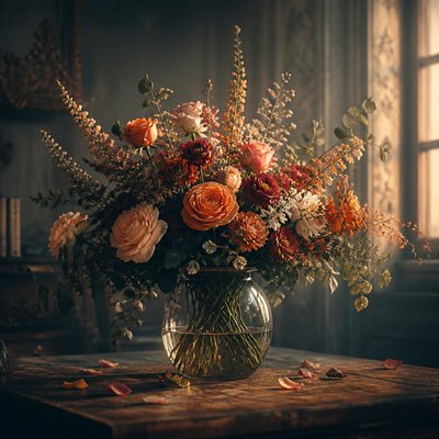 bouquet of flowers in a glass vase