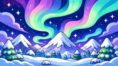 a flowing aurora over snowy peaks, wide sweeping composition, no people, no text