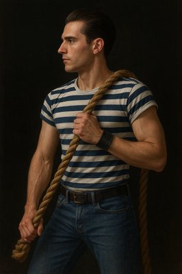 a man holding a rope in his hands