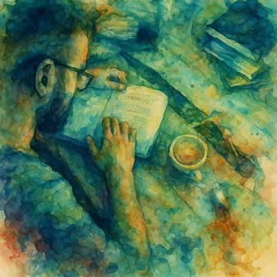 a painting of a man reading a book