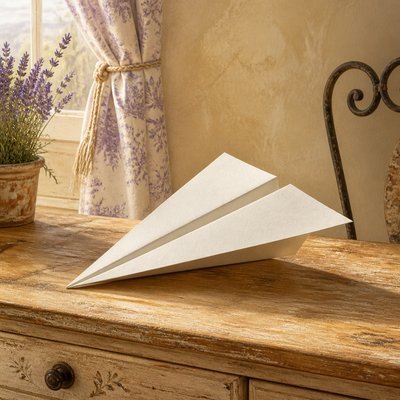 a paper plane, clean minimal composition on a plain background, no text
