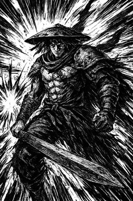 a painting of a man in armor holding a sword