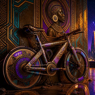 bicyle resting against a wall