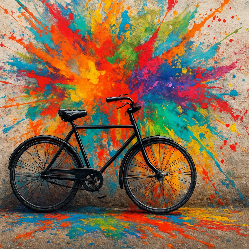 bicyle resting against a wall