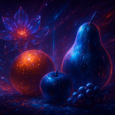 still life arrangement of fruits and flowers