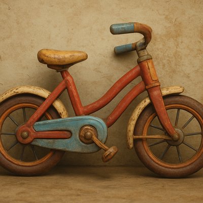 bicyle resting against a wall