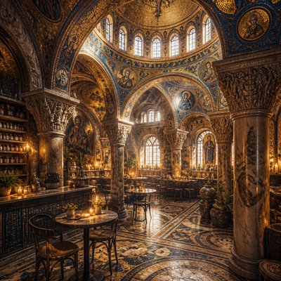 cozy cafe interior with warm lighting