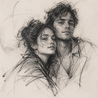 portrait of two people together — Gesture Sketch Drawing Style