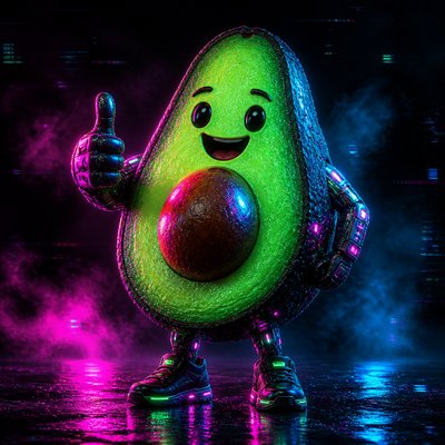 a happy avocado character giving a thumbs up, bold readable design on a plain background, no text