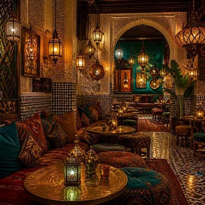 cozy cafe interior with warm lighting